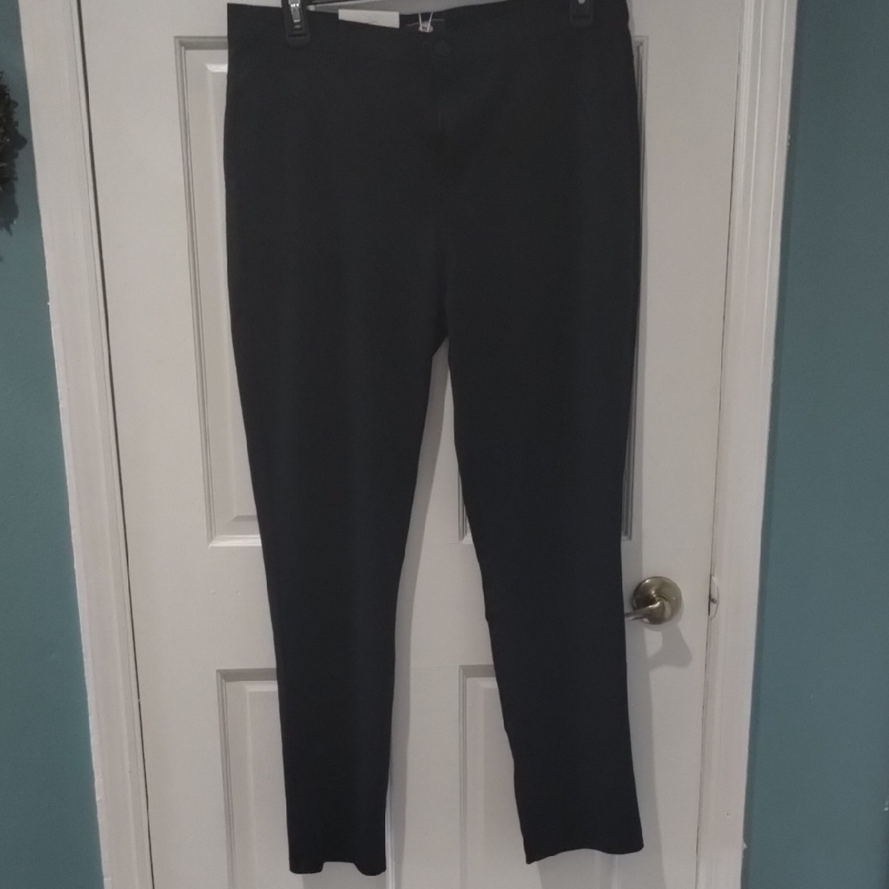 Blue Straight Leg Pants with Elastic Waistband